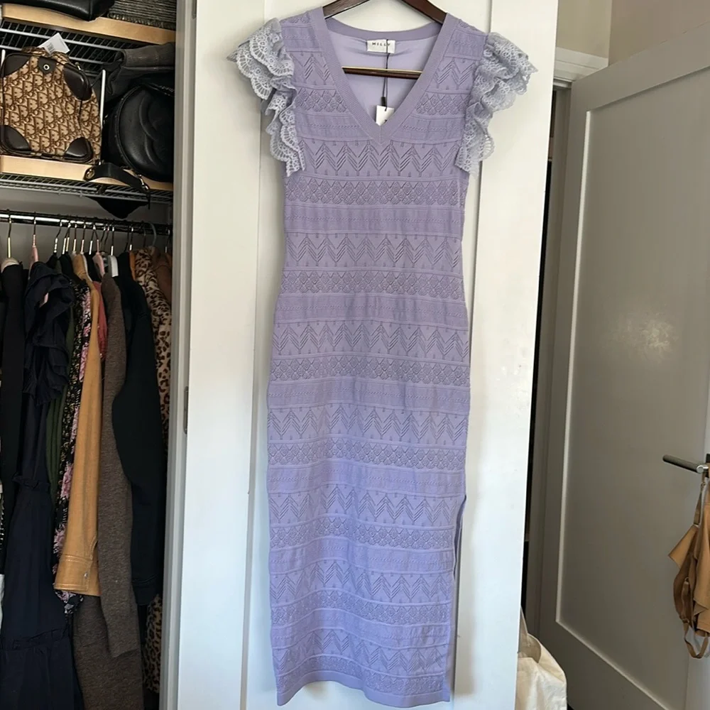 Milly Lace Flutter Sleeve Knit Midi Dress - Picture 1 of 7